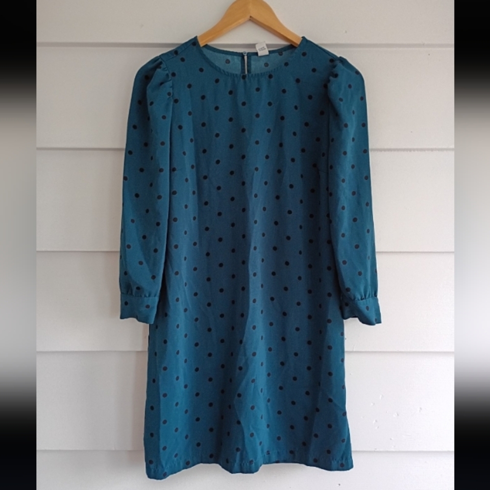 Old Navy Teal Long Sleeve Polka Dot Dress
